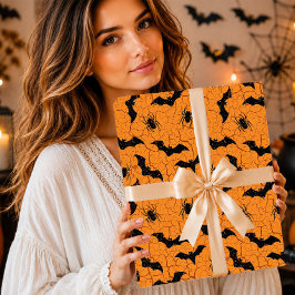 Papel De Presente Morcegos Aranhas Terra Rachada Laranja Assustador