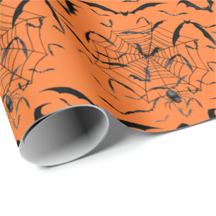 Papel De Presente Morcegos de Halloween e Aranhas