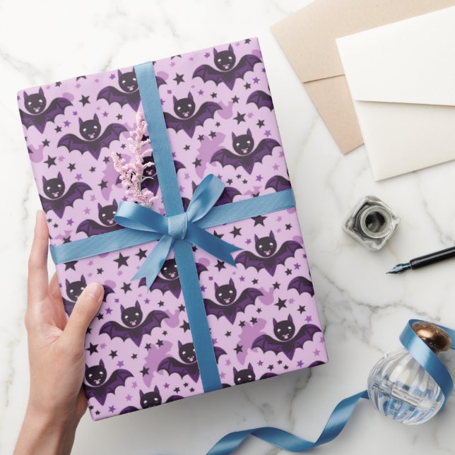 Papel De Presente Morcegos de Halloween Roupas Roxo Escuro Fofos (Presentear)