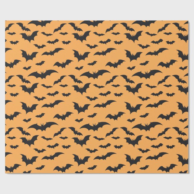 Papel De Presente Morcegos de Halloween sobre fundo laranja (Aberto)