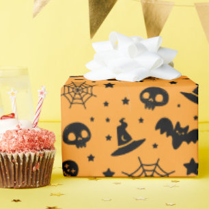 Papel De Presente Morcegos e aranhas assustam o amarelo do Dia das B