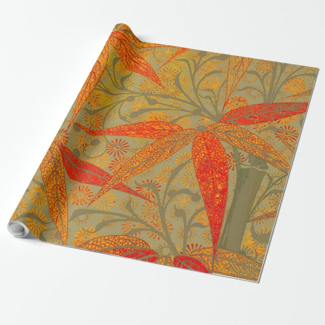 Papel De Presente Morris & Co. Padrão Bambu Godwin Laranja & Salvia (Desenrolado)