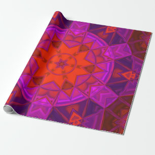 Papel De Presente Mosaico Caleidoscópio Flor Puro Rosa e Vermelho
