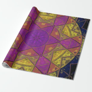 Papel De Presente Mosaico Caleidoscópio Flor Rosa e Amarelo