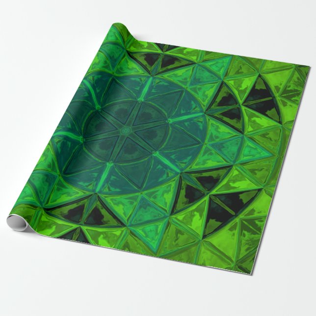 Papel De Presente Mosaico Caleidoscópio Flor Verde (Desenrolado)
