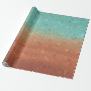 Papel De Presente Mosaico de abstrato verde-marinho e laranja queima