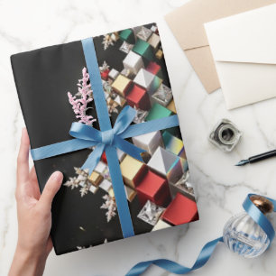 Papel De Presente Mosaico de Natal Abstrato Futurista 3D -
