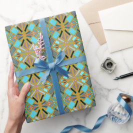 Papel De Presente  Mosaico Dourado Turquesa 