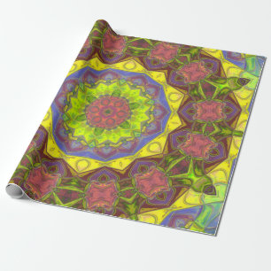 Papel De Presente Mosaico Flor de Mandala, Cor-de-rosa, amarelo e ve