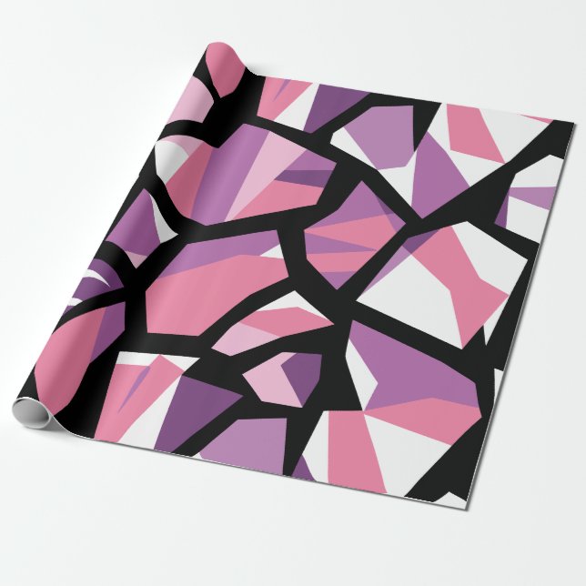 Papel De Presente Mosaico Geométrico Vibrante em Rosa e Roxo (Desenrolado)