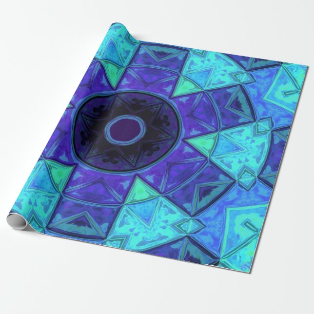 Papel De Presente Mosaico Mandala Azul e Roxo (Desenrolado)