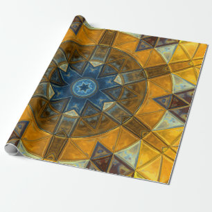 Papel De Presente Mosaico Mandala Flor Amarelo e Azul