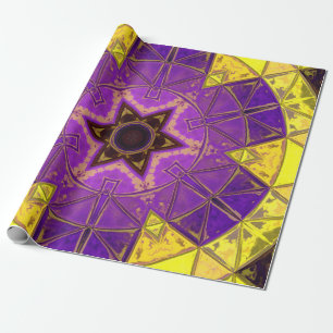 Papel De Presente Mosaico Mandala Roxo e Amarelo