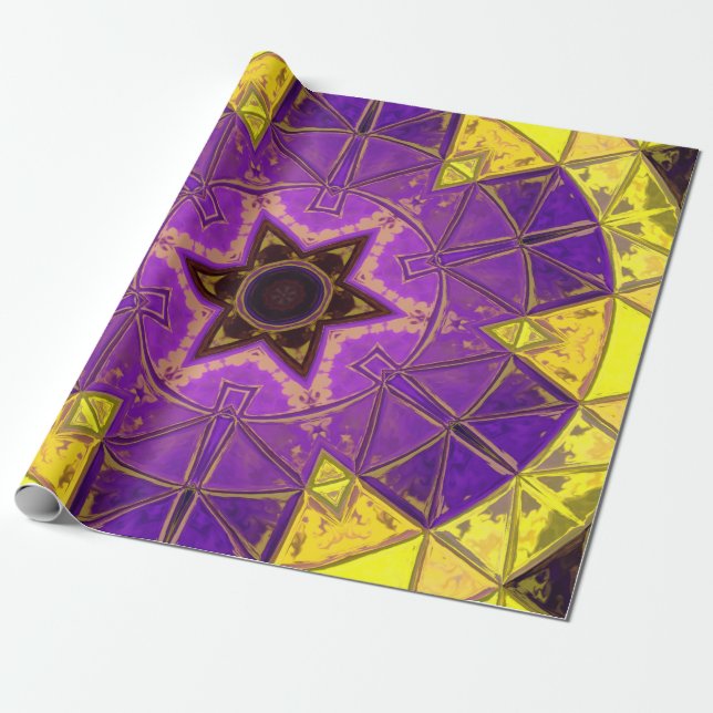 Papel De Presente Mosaico Mandala Roxo e Amarelo (Desenrolado)