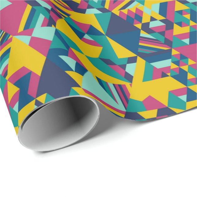 Papel De Presente Mosaico triangular em azul (Ponta do rolo)