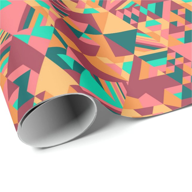 Papel De Presente Mosaico triangular em laranja (Ponta do rolo)