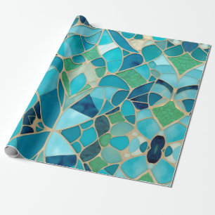 Papel De Presente Mosaico Turquesa Abstrato com estilo Art Deco