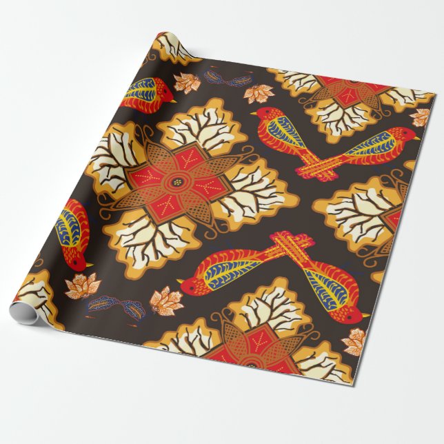 Papel De Presente Motif batik indonésio com um flo muito distinto (Desenrolado)