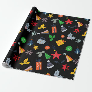 Papel De Presente Motif Clássico Bonito Fundo Preto de Natal