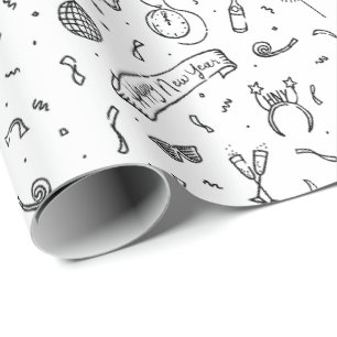 Papel De Presente Motifs de Anos novos ilustrados à mão