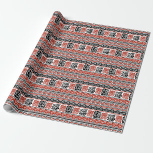 Papel De Presente Motivos indianos, vermelho-preto, padrão perfeito.