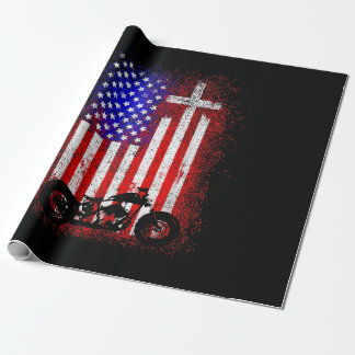 Papel De Presente Moto Antiga Bandeira EUA Fé Cristã para Bi