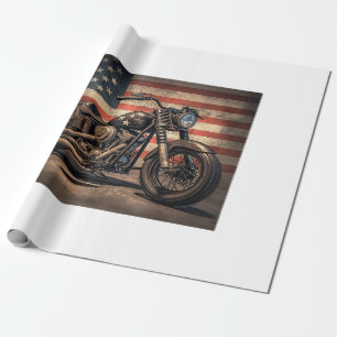 Papel De Presente Motocicleta Bandeira EUA Retro Biker