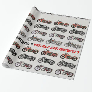 Papel De Presente MOTOCICLOS DE VINTAGEM cinza branca vermelha preto