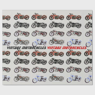 Papel De Presente MOTOCICLOS DE VINTAGEM CLÁSSICA Cinza Negra Vermel