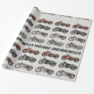 Papel De Presente MOTOCICLOS VINTAGENS cinzas brancas vermelhas pret