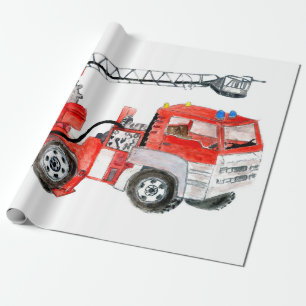 Papel De Presente Motor de incêndio vermelho, ilustração do camin