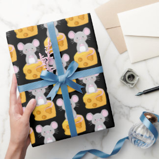 Papel De Presente Mouse e Padrão de Queijo em Cuta