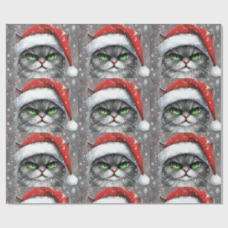 Papel De Presente Mr. Grumpy Face (Gray) Christmas Cat