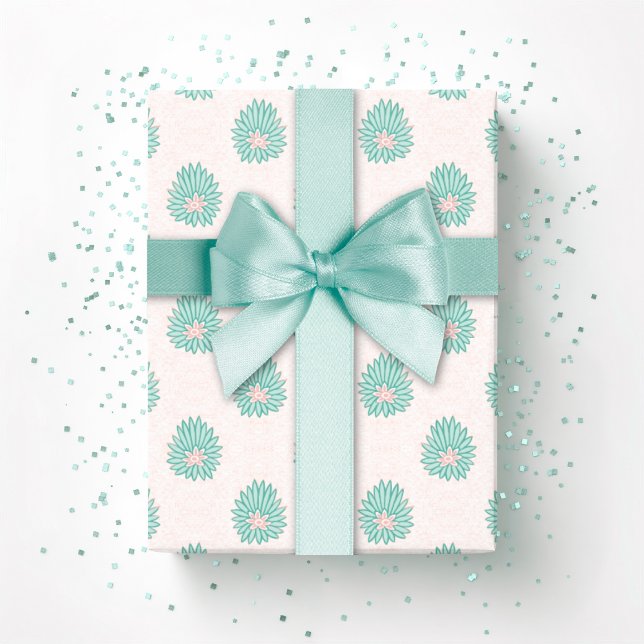 Papel De Presente Mughal Bloom Dot in Teal and Flamingo (Criador carregado)
