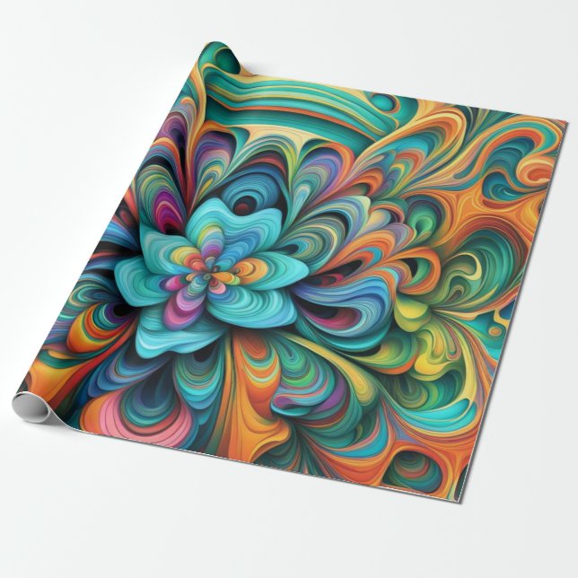 Papel De Presente Muitas cores Flores Boho (Desenrolado)