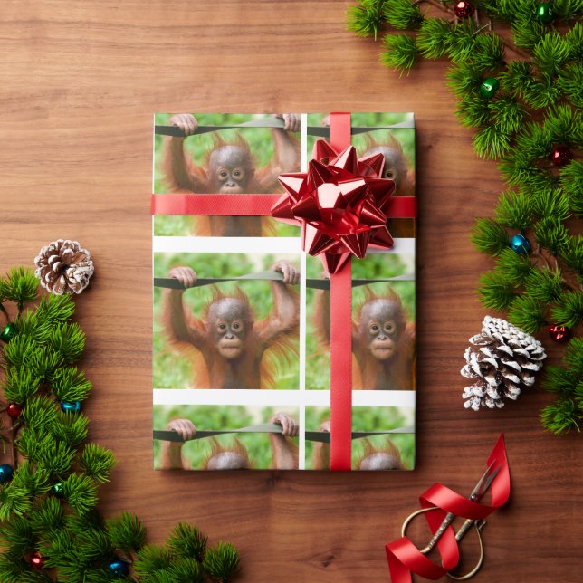 Papel De Presente Muito Fofo para Segurar – Pequeno Orangotango (Presente de Natal)