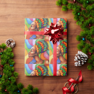 Papel De Presente Mulher africana com Tecido tradicional de cera