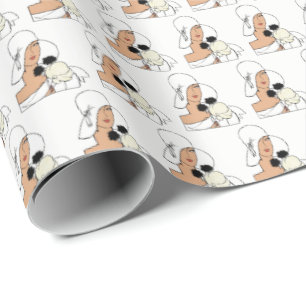 Papel De Presente Mulher Art Déco Vintage com Flores Usando Chapéu C