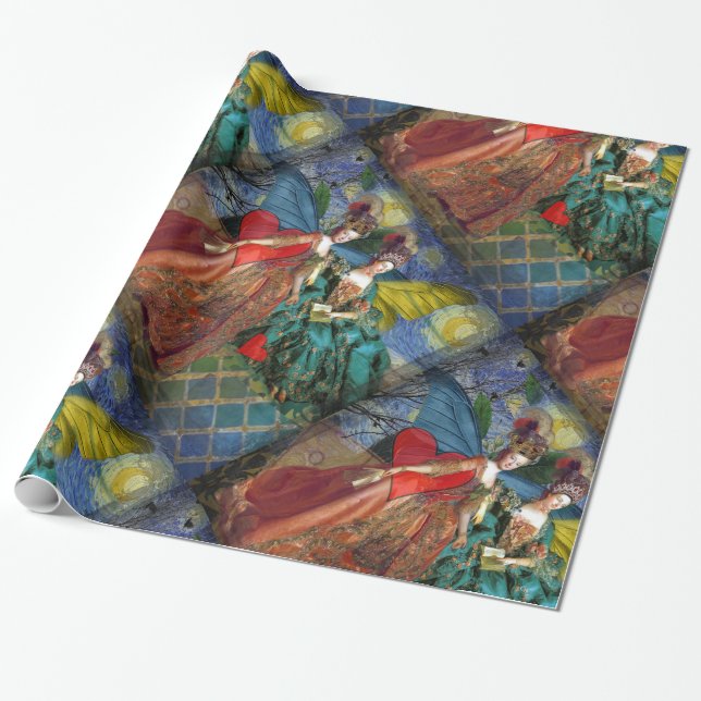 Papel De Presente Mulher Borboleta Caprichosa Gêmeos Gótica Clássica (Desenrolado)