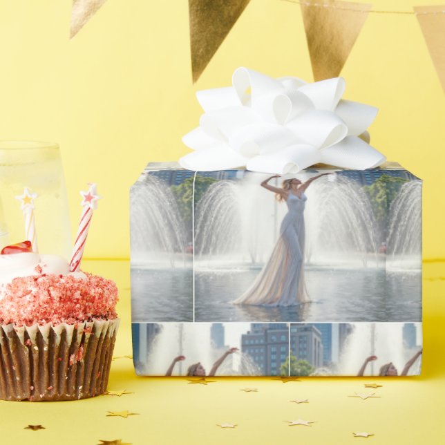 Papel De Presente Mulher Dançando numa Fonte Urbana (Festa de aniversário)
