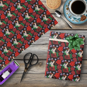Papel De Presente Mulher Elegante Máscara Veneziana Vermelho Verde
