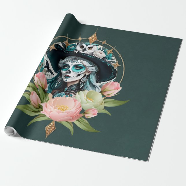 Papel De Presente Mulher espantosa com uma espantosa maquiagem do cr (Desenrolado)