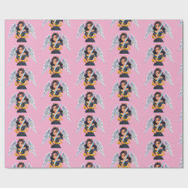 Papel De Presente Mulher fofa Anjo com asas abertas e espada