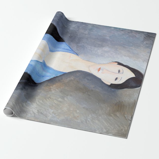 Papel De Presente Mulher jovem em azul, Modigliani (Desenrolado)