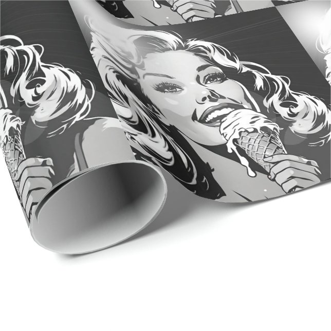 Papel De Presente Mulher Loira Aproveitando seu Sorvete (Ponta do rolo)