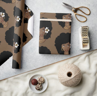 Papel De Presente Mulher Negra com Flor no Cabelo, Castanha