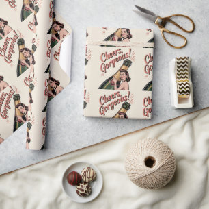 Papel De Presente Mulher Pin-Up e texto "Saúde, Lindíssima!"