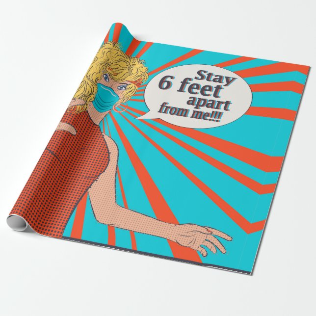 Papel De Presente mulher retrógrada de Pop art com máscara (Desenrolado)