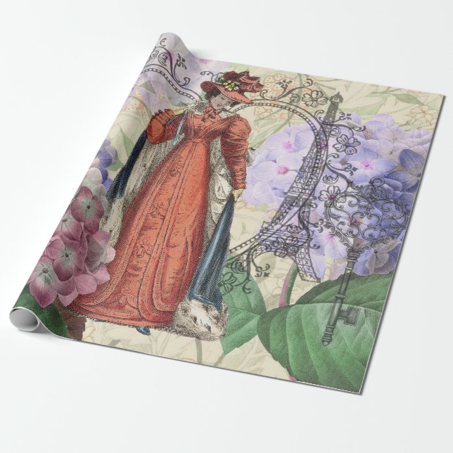 Papel De Presente Mulher vitoriana na moda vermelha colorido (Desenrolado)