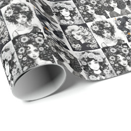 Papel De Presente Mulheres Whimsical em Preto e Branco